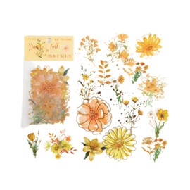 Zolarkar 30 Pcs Diary Stickers Flake Stickers Flower Stickers Gold Foil Cute Transparent Collage Material PET Waterproof Plant Stickable Decor Stickers Suitable for Scrapbooking, Diary, Photo Album,