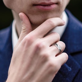 JXJL Mountain Ring for Men - 925 Sterling Silver Hill Ring Father Day Ring Birthday Christmas Jewelry Gift for Husband Father Grandfather Brother Nature Lovers