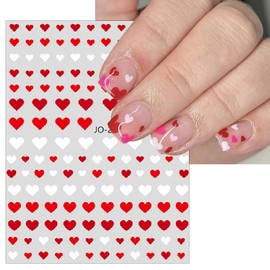 Valentine's Day Nail Art Stickers Heart Nail Decals 3D Self-Adhesive Heart Love Black Red White Nail Designs Nail Art Supplies Valentine's Day Nail Art Decals for Women Girls Manicure 5 Sheets