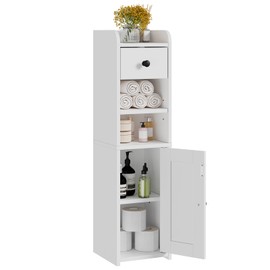 Lomojo Small Bathroom Storage Cabinet with Drawer,7.75L*7.75D*29.6H (White)