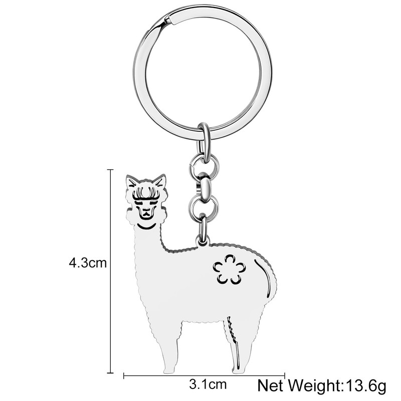 SHIGIE Stainless Steel Adorable Flowers Alpaca Keychain Llama Wild Animals