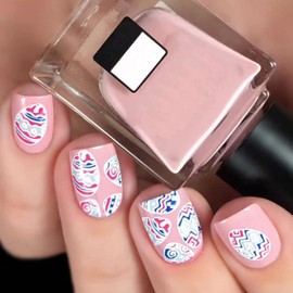 XIELIME 24Pcs Press on Nails Short Square Cute Easter Egg False Nail Glossy Full Cover Designs Stick on Nails Artificial Manicure Decoration for Women and Girls