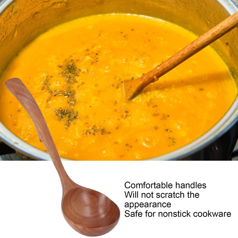 HilBeliFU Wooden Soup Ladle, 9.44in Long Ladle Spoon with Back