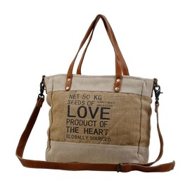 Myra Bag Sustainable Organic Fabric Market Bag Upcycled Cotton & Leather S-2887