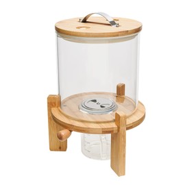 KONKENIE 7.5L/5L Grain Storage Tank Dispenser with Base+Valve+Cup Glass Rice Cereal Bean Flour Container Dry Food Organizer with Lid+Stand for Home Kitchen Pantry Store Clear (5L/Round Base)