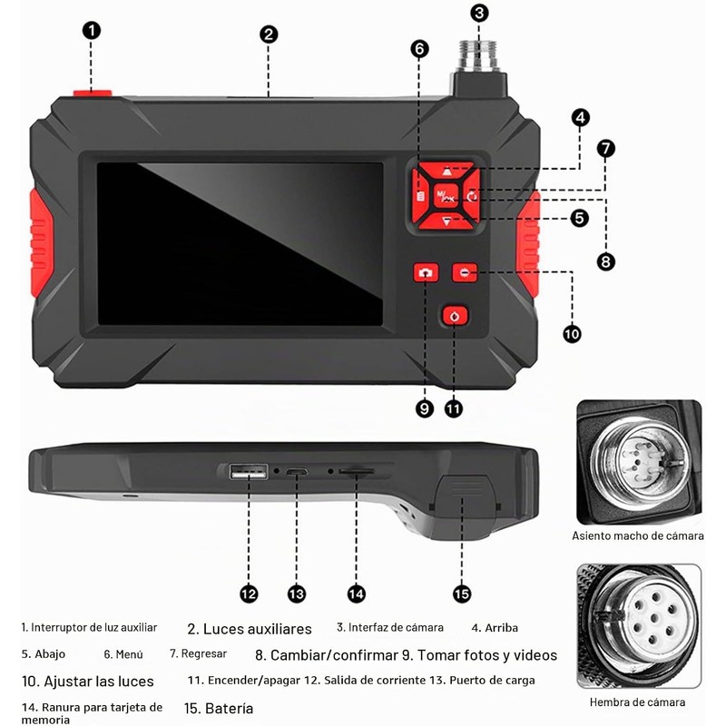 Walfront Boroscopio Industrial, Doble Lente, 9 LED, Pantalla LCD
