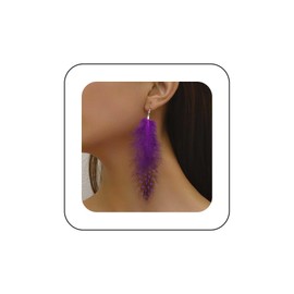 Xduargs Boho Exaggerate Feather Dangle Earrings Purple Tassel Feather Drop Earrings Vintage Tribe Long Feather Earrings Ethnic Natural Feather Hook Earrings Jewelry for Women