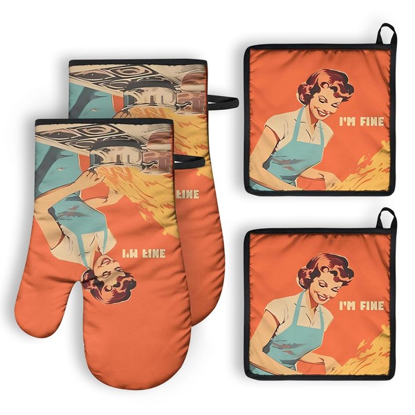 QXWREL Oven Mitts and Pot Holders Sets of 2 Orange