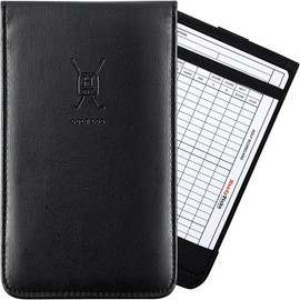 Leather Golf Scorecard Holder Yardage Book Cover | Scorecard n Pencil Included - Color: black