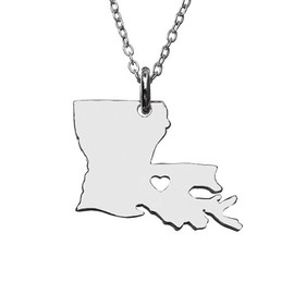 Meiligo 18K Gold Silver Country Map Charm Pendant Louisiana State Map Necklace Jewelry (Silver)