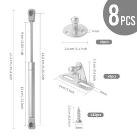 8 Pcs Gas Strut Stay 100N, Upturned Cabinet Door Gas Lift Support Soft Close Hinge, Gas Lift Strut Kit for Kitchen Cupboard