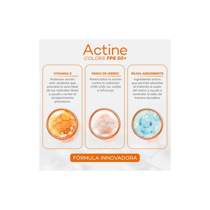 Protector Solar Dermatolgico Facial Actine Colors Medio Oscuro FPS50 40g