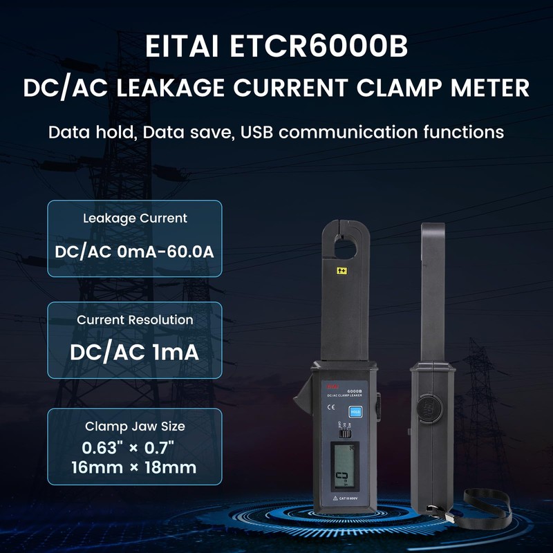EITAI ETCR6000B DC/AC Leakage Current Clamp Meter, 1mA Resolution, 0mA-60A,