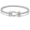 Deelfel Men's Women's Horseshoe Bracelet, Black, Silver, Stainless Steel, Zirconia,