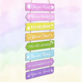 decalmile 8 pieces Unicorn Rainbow Motivational Wooden Signs Hanging Wall Plaque Colorful You Are Kind Strong Loved Positive Inspirational Wall Decor Sign for Teen Girl Baby Nursery Home Art Decor