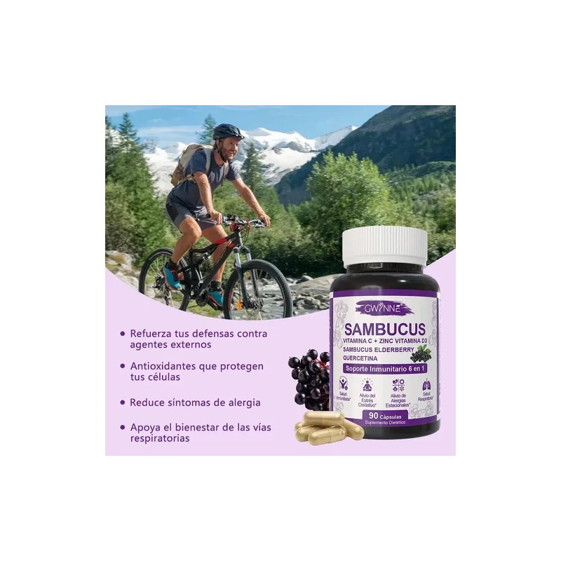 Gwynne Sambucus Suplemento Cápsulas Extracto Sauco 1000mg Vitamina Zinc Quercetina