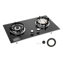 JAYGOVAN 2 Burner Gas Cooktop 16 Inch Gas Stove Top Stainless Steel Built-in Double Burners Stove NG Fuel Glass, Portable Cooktop with Thermocouple Protection for RV, Apartments