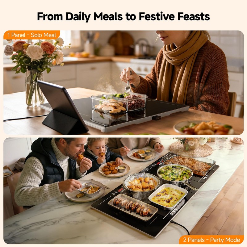 FEPPO Electric Warming Tray with Independent Temp & Timer Control,