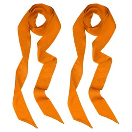 PATIKIL Stylish Ribbon Scarf, 2 Pack Solid Color Skinny Scarf Pure Long Neckerchief Silk Satin Sash Belts Hair Scarves Handbags Ribbon Necktie for Women, Orange