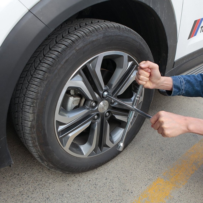 WORKPRO 14-Inch Universal Folding Lug Wrench, 4-Way Cross Wrench