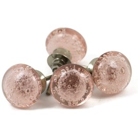owlKraft Cabinet Knobs Set of 6 Pink Bubble Glass Round Knobs (1.25" Diameter) | Glass Door Handles | Crystal Decorative Knobs | Modern Drawer Knobs | Trendy Cabinet Door Knobs