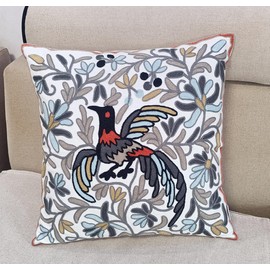 ZUODU Hand Made National Embroidery Bird Housewarming Car Home Decoration Cotton Cushion Cover/Throw Grey Pillow Cover,Bird Grey,45 x 45 Centimeters