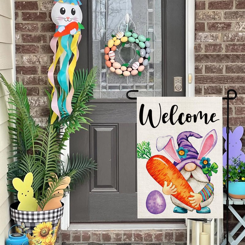 zeevly Easter Gnomes Garden Flag 12x18 Inch Double Sided Carrot