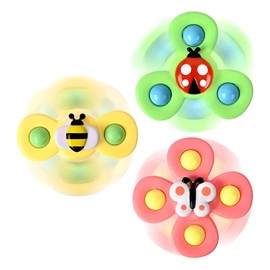 Hand Spinner for Babies, Bath Toy, Water Play, Popular, Cute Print, 0, 1 Years, Baby Bath Toy, Suction Cup Included, Set of 3 (Bees, Butterflies, Ladybugs)