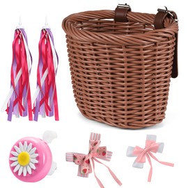Lixada Children's Bicycle Basket, Braided Front, Removable Children's Bicycle Basket with Streamers, Bicycle Bell Sticker, Bicycle Accessories for Boys and Girls