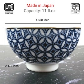 5 Japanese Porcelain Rice Bowls Gift Set Miso Soup Bowl Blue Made in Japan 4686
