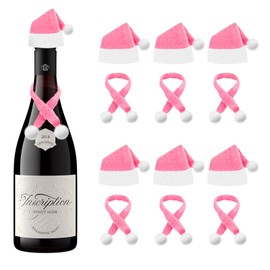 Asisca Pink Christmas Wine Bottle Cover Set, Mini Santa Hat and Christmas Scarf for Wine Bottle Decoration Xmas Party for Christmas Ornaments (12 pcs)