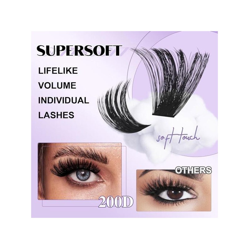 B&Q 플러피 200DLash 클러스터 두꺼운 볼륨 속눈썹 10-18mm, D 컬
