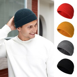 SUZALA Fisherman Beanie for Men and Women, Winter Hat, Unisex Roll Up Edge Knitted Hat, Low Brim, HipHop Lake Blue