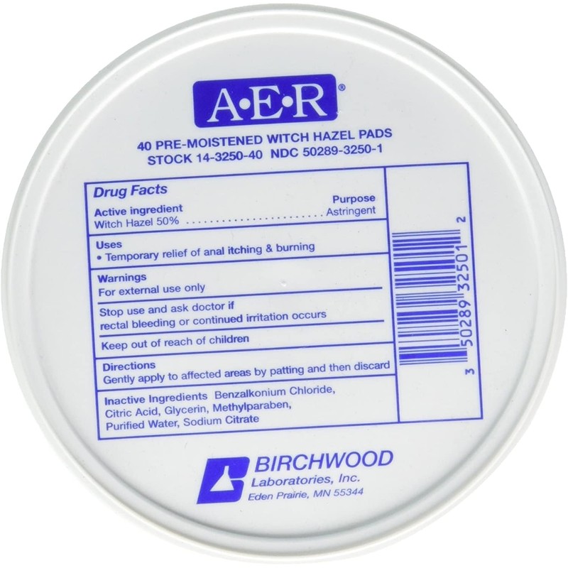 AER Pre-Moistened Witch Hazel Pads - 40 EA, Pack of