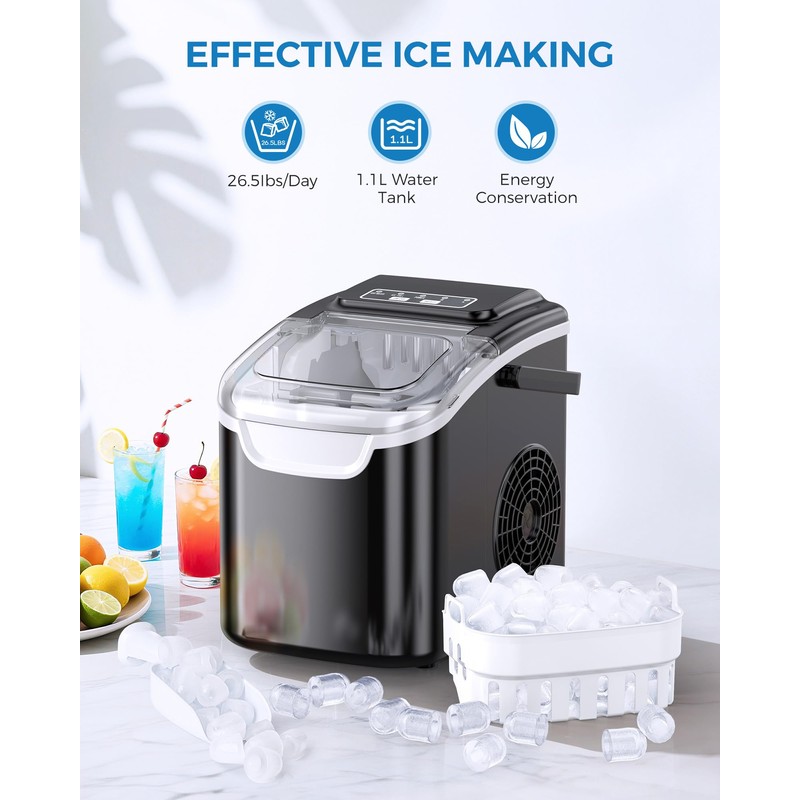 COWSAR Ice Maker Countertop, Portable Self-Cleaning Ice Machine, 26.5lbs/24Hrs, 8