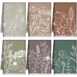 Bencailor 6 Pcs Vintage Floral Kitchen Towels Retro Spring Wildflower Dish Hand Towels Boho Neutral Botanical Absorbent Tea Kitchen Cloth, 16'' x 24''(Mixed Colors, Flowers Plants)