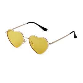 Laurinny Retro Heart Sunglasses Polarized for Women Men Yellow Heart Shaped Glasses Metal Frame Spring Hinge