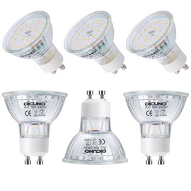 DiCUNO GU10 LED Light Bulbs, 6W 60W Halogen Replacement, Warm White 2700K, 700lm, Full Glass Cover 120 Degree Beam Angle, 120V, MR16 GU10 LED Non-dimmable, Spotlight Track Lighting, 6-Pack