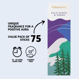 Folkulture Palo Santo and Cedar Incense Sticks - Pack of 75 Insenses for Healing - Natural and Non -Toxic Inscents-Sticks - Farmhouse Gift Set for Meditation - Slow Burning (Palo Santo and Cedar)