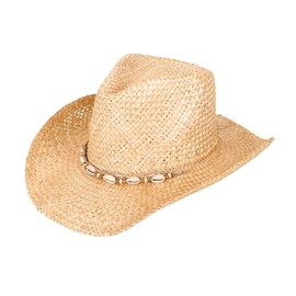 Fidra Unisex Natural Straw Cowboy Hat with Shell Band (one Size) Fast Post 48-72 Hour delivery