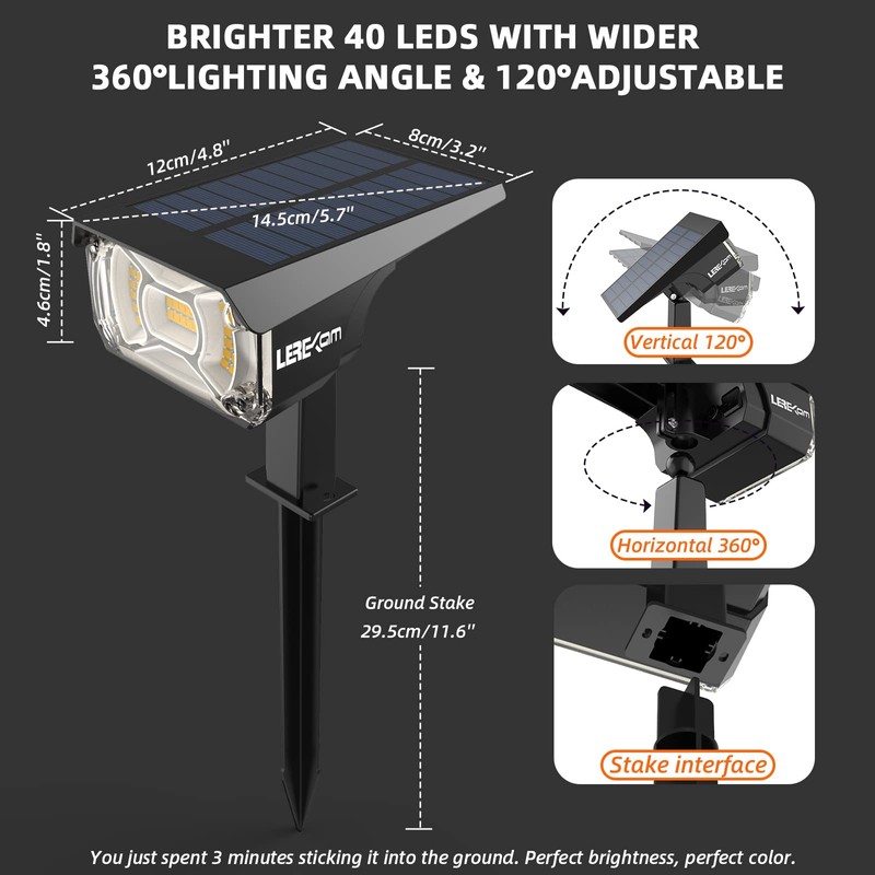 LEREKAM 3 Brightness Modes Solar Outdoor Lights with Super Bright