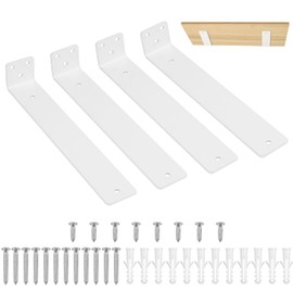 Pack of 4 Shelf Brackets, White, 250 mm Shelf Wall Bracket, Shelf Bracket, L Shelf Bracket, Floating Heavy Duty Angle Wall Shelf Bracket Wall for Wall Mounting Shelf Board Bracket