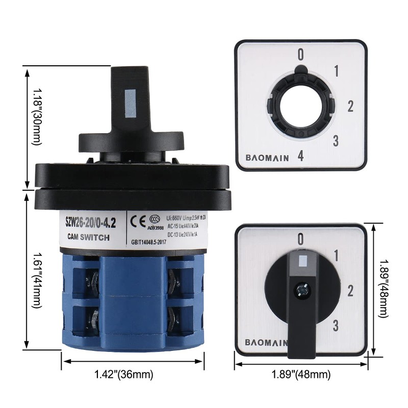 Baomain Cam Changeover Switch AC 660V 20A 8 Terminals 5