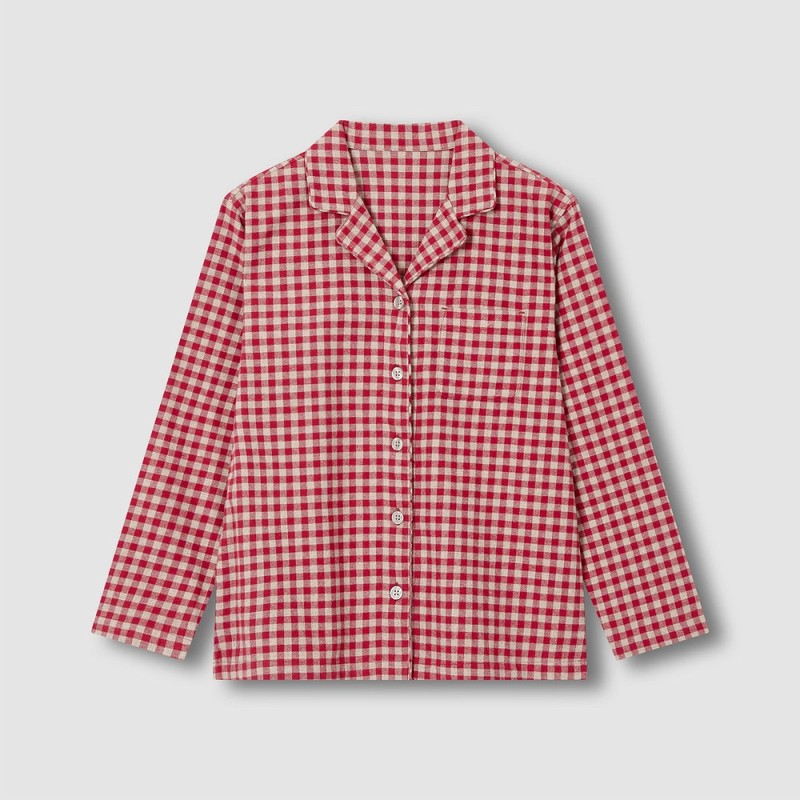 JAJU [JAJU/자주] 여 플란넬 파자마 세트_다크레드 [JAJU] Women's Flannel Pajama