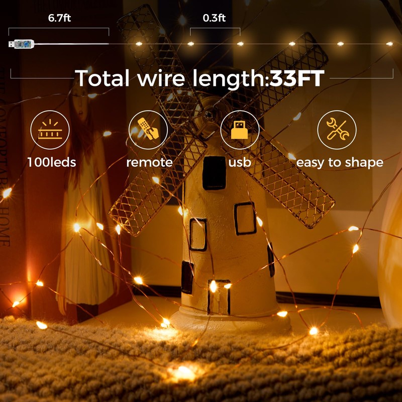 Ariceleo Fairy Lights 65.6 ft. 200 LED USB Twinkle String