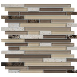 Simple Tile - 5 Sheets Glass and Stone Mosaic Tile for Kitchen Backsplash, Bathroom Shower Wall, Etc, Horizon Collection, Mixed Strips, 12"X12"X5/16 (Set of 5 Sheets, GM 2203 - Chocolate)