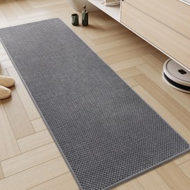 AMOAMI Chenille Bath Mat Super Absorbent Bathroom Mat Quick Dry Low Pile Bath Mats for Bathroom Washable Rubber Backed Bathroom Runners Fit Under Door, Front of Bathtub, Darkgrey&LIGHTGREY 24"x70"