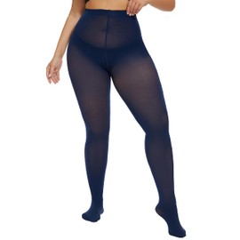 CozyWow Plus Size Tights for Women 80D Soft Solid Color Semi Opaque Pantyhose High Waist 1X 2X 3X 4X Dark Blue-4XL