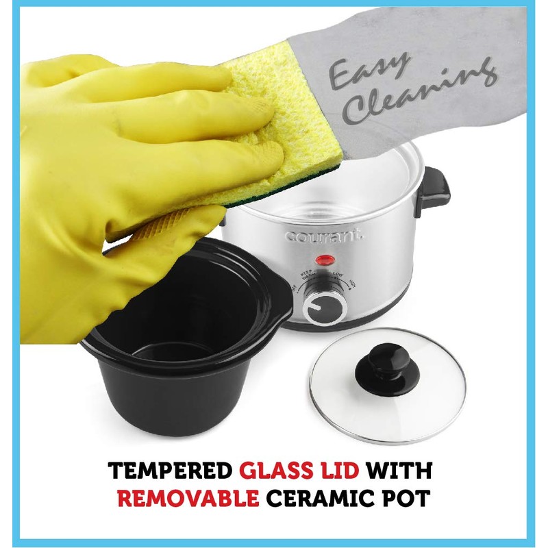 Courant Small Slow Cooker 1.6 QT, 3 Heat Settings, Removable