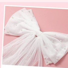 Bridal Bow Veil White Pearl Hair Clip Wedding Bridal Veil Bridesmaid Favors Bride to Be Bachelorette Party Decorations Butterflies Hair Clip for Women and Girls (White)